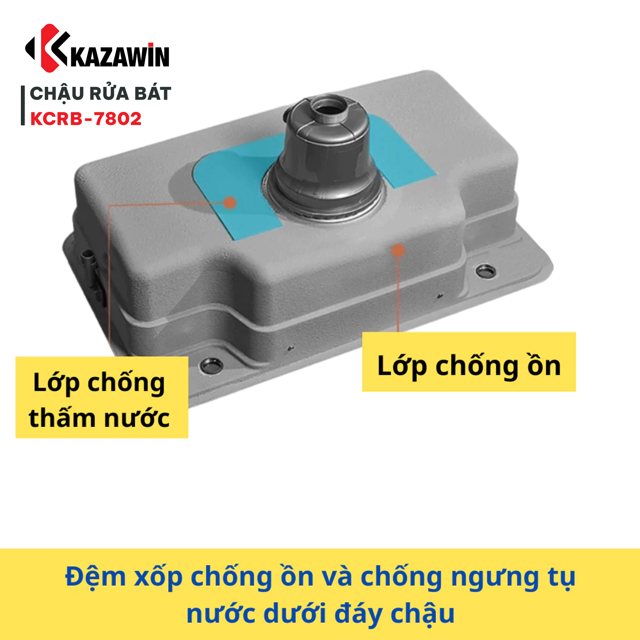 Thiết kế chống ồn chậu rửa bát 1 hố KCRB 7803