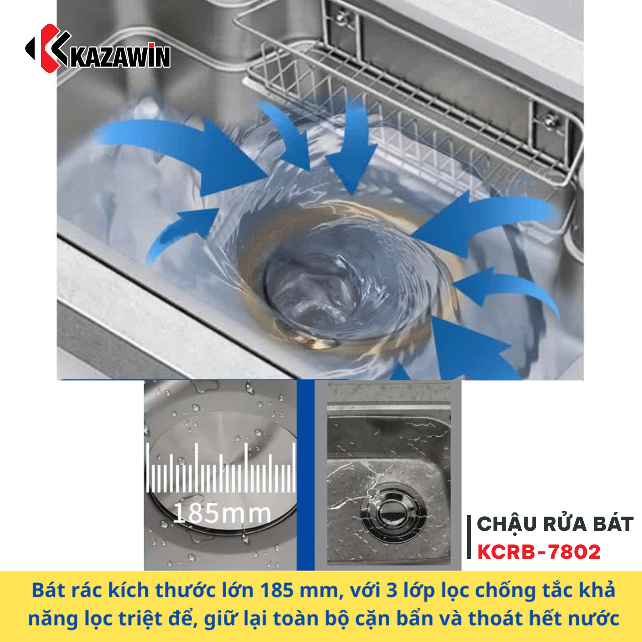 Thoát nước chậu rửa bát 1 hố KCRB 7802